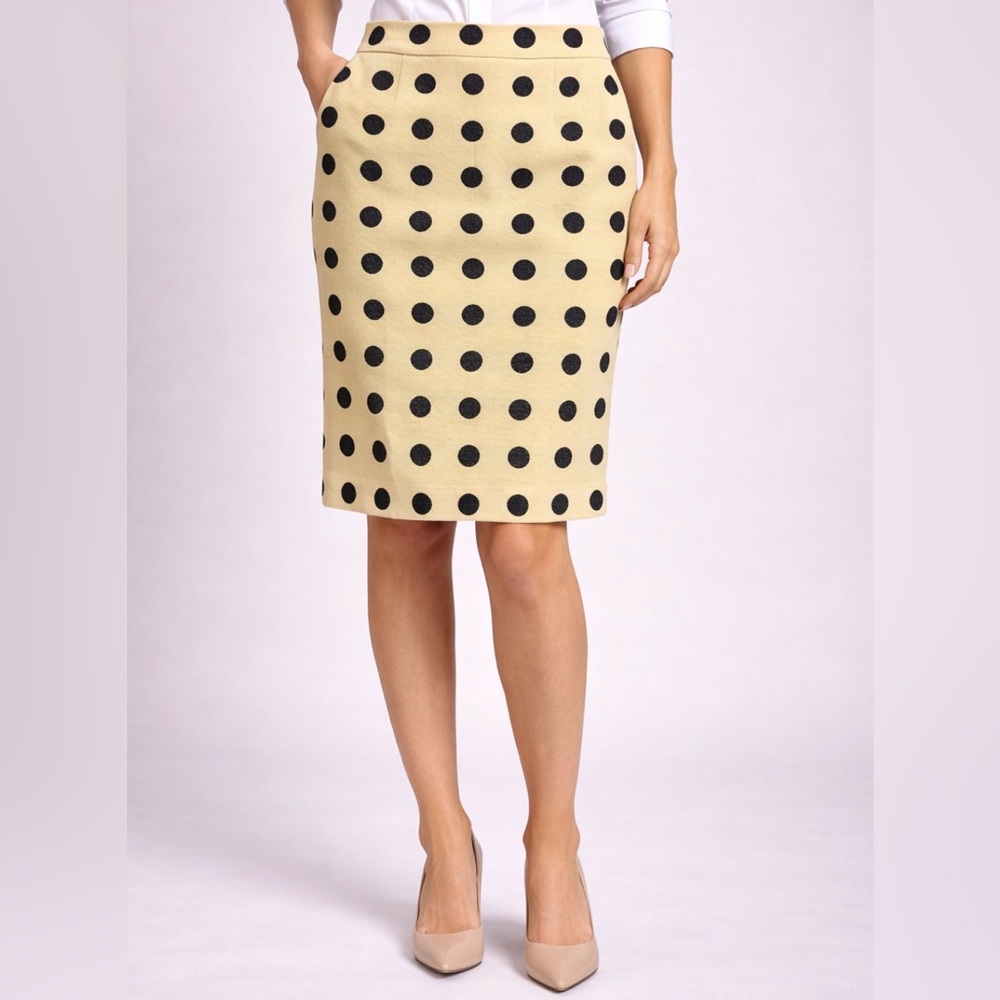 J. Crew Black Polka Dot Pencil Skirt - Tan